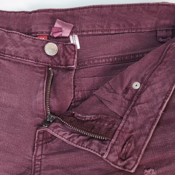 3/$20 H&M Divided Red Concept Denim Shorts Cuffed Purple Distressed Jean - Picture 4 of 9